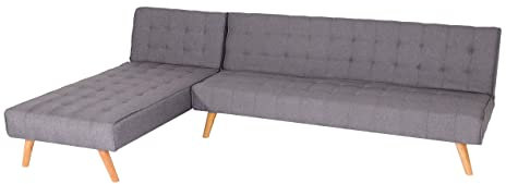 Mendler Ecksofa HWC-K38, Sofa Klappsofa, Liegefläche Links/rechts, Stoff/Textil Massivholz MVG Zertifiziert 256cm - hellgrau
