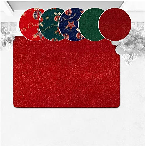 ANRO Weihnachtsteppich Läufer rutschfest Uni Rot mit Glitzer 60x90 cm