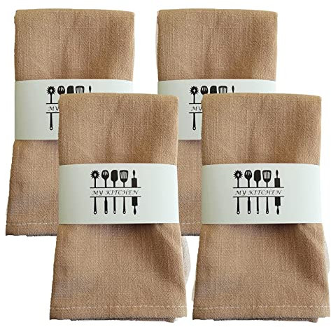 WAVATA 4 Stück Servietten aus Leinen, Hochwertige Baumwolle 100% Natur Stoffservietten, Kitchen Stoffservietten Tischdekoration für Weihnachten, Edle Hochzeit, Geburtstag 40X40CM, Khaki