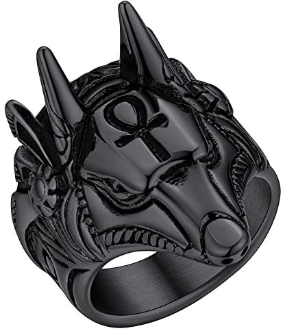 FaithHeart schwarz Ägyptischer Gottes Anubis Ring in Größe 56.9 Punk Ankh Kruzifix Fingerring für Weihnachten Geburtstag Vatertag