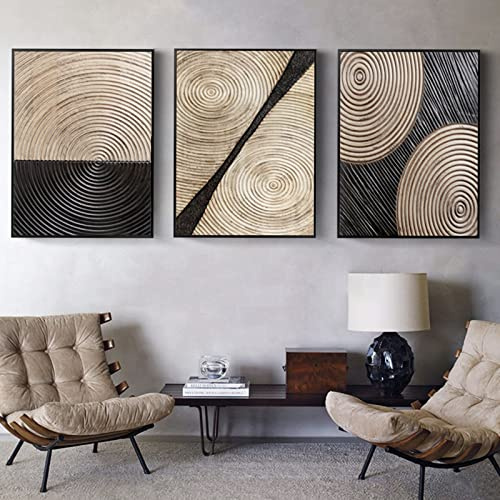 HEHGVCF 3 Stück Schwarz Golde Leinwandbild Jahresringe Bilder Set Wandbilder Gold Wanddekoration Wand Leinwandbilder Bild Wandkunst,Ohne Rahmen (B,40 x 60cm)