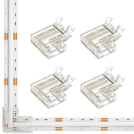 SEZO 4PIN 10mm FCOB Gapless L-Shaped Verbinder Kit L-Form Eckverbinder | 4PCS Transparente Unverdrahtete Connector Lückenloser Geeignet für COB RGB Strip Lötfreie, Terminal Extension Steckverbinder