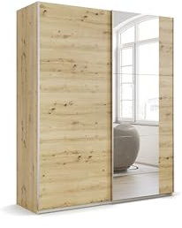 Rauch Möbel Kronach Schwebetürenschrank Schrank Kleiderschrank Eiche Artisan, Holz, mit Spiegel, 2-türig, Inklusive 2 Kleiderstangen, 2 Einlegeböden, BxHxT 175x210x59cm