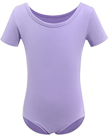 Ballettkleidung Mädchen Turnanzug Gymnastikanzug Tanzbody Ballettanzug Kinder Ballerina Kostüm Baumwolle Kurzarm Einteiler Turnbody Ballett Trikot Ballettbody Tanzoutfits Balletttrikot Violett 7-8J