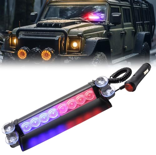 Ygmylandbb Lumières stroboscopiques d'urgence LED pour pare-brise de voiture, camion, bateau, camion de pompier, véhicules bénévoles 1 pièce (Rouge&Bleu)
