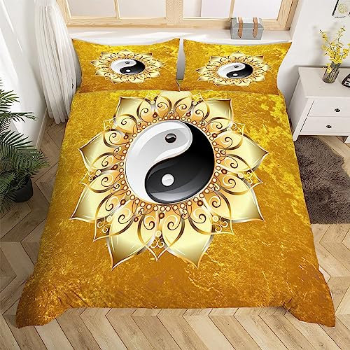 Yin Yang Bettwäsche 135x200 cm Weich Mikrofaser Lotus Bettwäsche-Set mit Reißverschluss 3 Teilig Bettbezug Set mit 2 Kissenbezug 80x80 cm