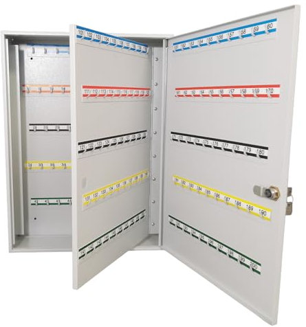 LEOMAR Schlüsselschrank, Schlüsselkasten mit 200 Haken, Schlüsselbox aus Stahlblech, mit Festen Hakenleisten, Organizer zur Wandbefestigung, Abschließbar, mit Montagematerial, 12 x 39 x 52 cm