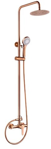 MICE - Columna de ducha extensible 88-125 CM - Kit de ducha - Monomando de Barra de ducha con Rociador alcachofa Felxo Oro Rosa Cepillado BDR001/ORC