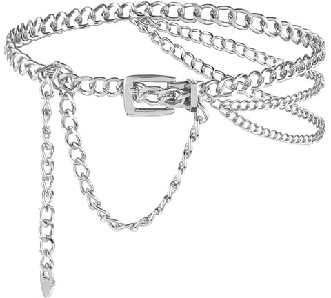 Amabro Multilayer Waist Chain Belt, Adjustable Metal Chain Dress Belt Women Girls Ladies Dress Jeans(Silver)