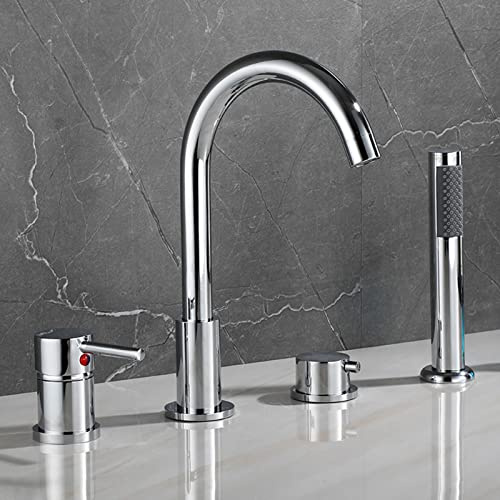 LeGDOr Badewannenarmatur, Duscharmatur-Aufsatz für Badewanne, 4-Loch-Badewannen-Mischbatterie mit Handbrause, Dusch-Mischbatterie, Chrom