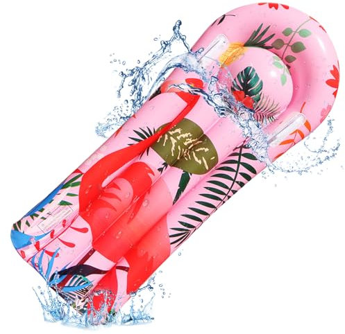 Hillylolly Bodyboard Kinder, Surfbrett Kinder Bodyboard, Schwimmbrett Kinder, Aufblasbares Bodyboard mit Griffen für Wasserrutschmatte, Wasserrutschbahn, Strand, Sprungbrett Pool-110*40cm (Flamingo)