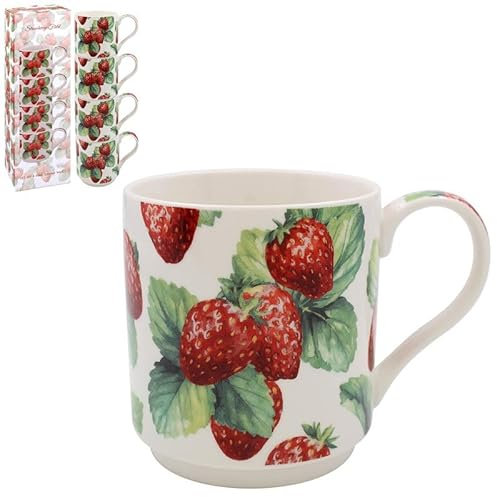 Lesser & Pavey Strawberry Stacking Mugs Set of 4 | Ceramic Coffee Mugs Set for Home or Work | Premium Design Mugs Set for All Occasions | Lovely Mugs for Tea, Coffee & Hot Drinks -