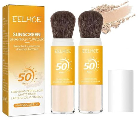 Baorder Mineral Sonnenschutz Setting Powder, SPF 50 PA ++ Powder Sonnenschutz, Control Oil Natural Matt Finish, Dauerhaft Leichtes Atmungsaktives Sonnenschutz Setting Powder mit Pinsel (16g, 2PCS)