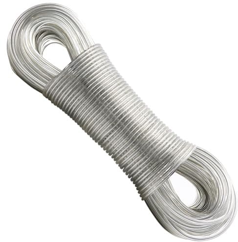 AMZSKU 50m Filo per bucato con anima in acciaio, 4 mm, extra forte, resistente alla ruggine e alla corrosione, adatto per uso esterno, capacità 200 kg (Trasparente)