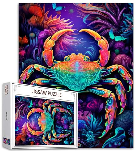 Tucocoo Bunte Krabben-Puzzles für Erwachsene, 1000 Teile, Meeresorganismus, Ozean, Tierkunst-Puzzle, DIY-Bastelpuzzles für Heimdekoration, Familienpuzzle, perfekt für Spieleabende, 70 x 50 cm