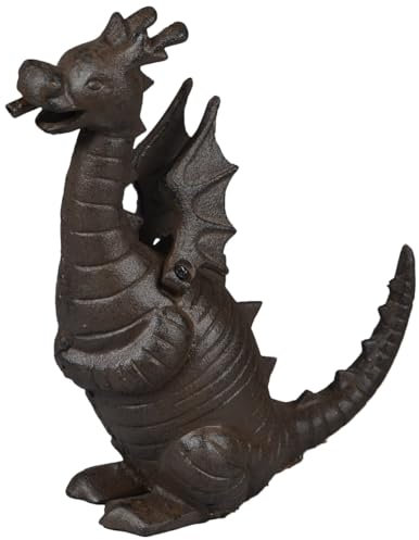 Gusseiserner Wasserspeier Drache - Dunkelbraune Garten Deko Figur für Teichpumpe und Springbrunnen - Langlebige und wetterfeste Gartendekoration aus robustem Gusseisen für den Außenbereich