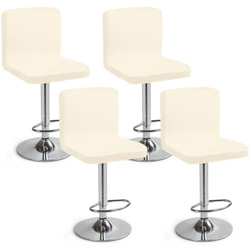 Bezüge für Barstühle, dehnbar, 4 Stück, Universalbezug für Barhocker, mit Rückenlehne, Barstuhlbezug für Pub, Küche, Kaffee, cremefarben, 4 Stück