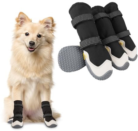 Hundeschuhe,4 Stück Hundeschuhe Pfotenschutz, Kurzer Stil wasserdichte Hundeschuhe Mit Rutschfester Gummisohle und reflektierenden Riemen, Atmungsaktiv Hundestiefel, Dog Shoes (Schwarz&Weiß, 3#)