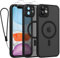 Phoona Cover Magnetica per iPhone 11 6,1 con Cordino e 2 Pellicole in Vetro Temperato, Compatibile con Magsafe, Custodia Traslucida Opaca Resistente Antiurto Sottile Protettiva Case, Nero