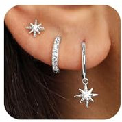 FUNEIA Ohrringe Silber 925 Set für Damen 14K Vergoldet Kleine Creolen Ohrstecker Silber Gold mit Zirkonia Anhänger Stapelbar Wasserfest Stecker Ohrringe Set für Mehrere Ohrlöcher Schmuck Geschenk