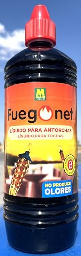 Aceite combustible para antorchas 1 l, con tapón de seguridad, líquido formulado para encendido y alumbrado de antorchas.