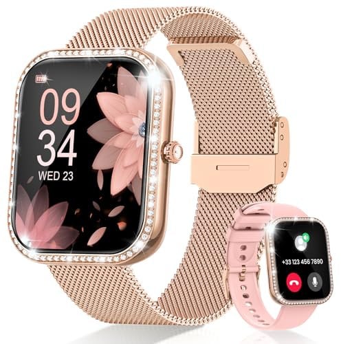 Fitnynxos Montre Connectée Femme, 1,75 HD Smartwatch Femme avec Appel Bluetooth, 130+ Sportifs, Santé Au Féminin, 24H Fréquence Cardiaque, SpO2, Sommeil, IP68 Podometre Android iOS Or Rose, Cadeau