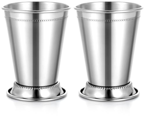 JOUTYFOR 2 Stück Mint Julep Tassen, klassische Edelstahlgläser für Party, Bar, Zuhause, Restaurant, 340 ml, Metall-Cocktailgläser für Bier, Saft, Getränke, Silber