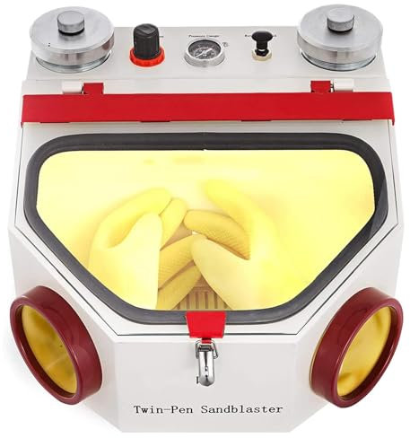 COYEUX Dental Sandblaster, Double-Pen Fine Sand Blasting Machine, with Foot Pedal Control and LED Light and Large View Window, for Lab Equipment