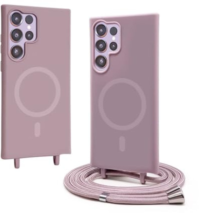BGHHEU Handykette Hülle kompatibel mit Samsung Galaxy S23 Ultra mit Band,Handyhülle Kompatibel mit MagSafe,Abnehmbar Kordel zum Umhängen Silikon Case Magnetische Handyhülle,Roségold
