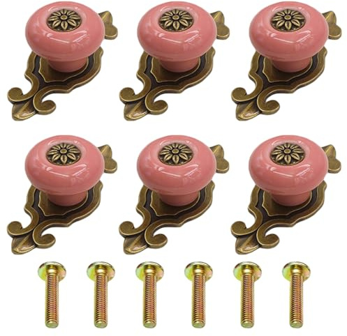 Wuuooei Türknöpfe für Vintage-Schränke, Möbelknöpfe aus Keramik, Vintage-Keramikgriff, Möbelgriff für Schublade, Schrank, Kommode (6, Rosa)