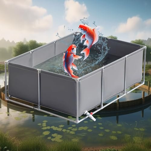 Piscina Acquario Fuori Terra, laghetto di riproduzione con telaio incluso, Rivestimenti per Laghetti con Telaio in Acciaio Inossidabile,Stagni in Tela in PVC con Valvola di Scarico(Grey-3×3×0.9m)