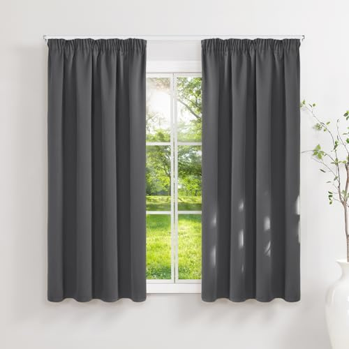 Runyéla Cortinas Opacas para Salón y Dormitorio con Cinta Fruncidora, 2 Paneles Cortina Termica Moderna para Riel y Anillos con Bloqueo de Rayos UV Gris Oscuro 140 x 160 cm Cortas