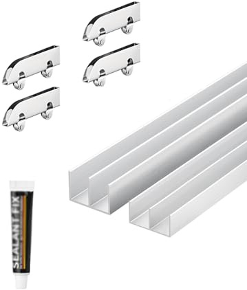 Générique Kit de quincaillerie for Porte de Placard coulissante à Double Rail, Rail et roulettes for Porte coulissante dissimulée, for Porte vitrée de Cuisine ou de Salon, Argent(180cm)