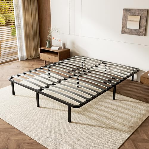DEWINNER - Sommier 160x200 cm | Solide et Confortable | 9 Pieds Inclus | 2x14 Lattes en Bois de peuplier + Cadre métal 1,2 mm | Résistant et Durable | Installation Rapide et Facile