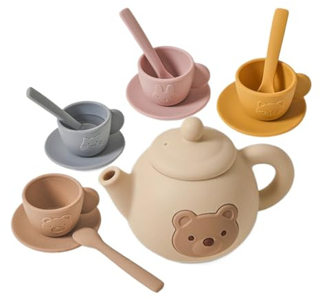 Tea Party Set – Silicone Pretend Play Set, Toddler Role Play Toy, Colorful Plasticss Tea Cups And Accessories With Durabll Design | Motor Skills Development For 3 4 5 6 Years Old Girls Boys