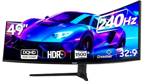 Gawfolk Monitor da gioco curvo da 49 pollici, 240 Hz, Dual QHD 5120 x 1440, 1500R, 32:9, PBP/Pip, schermo ultra widescreen regolabile in altezza per multitasking, pannello VA con contrasto 3000:1