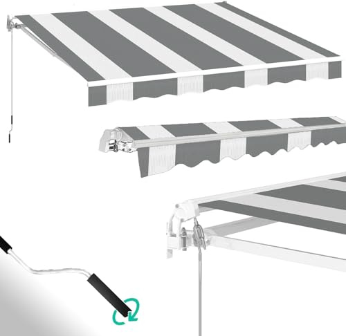 UNIONLINE Gelenkarmmarkise 400x300cm, Einziehbare Markise Sonnenschutz Winkel Einstellung(40-90°), Aluminiumrahmen-Höhenverstellbare Sonnenmarkise für Balkon, Weiß-graue Streifen