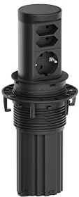 Bachmann Elevator 2 Steckdoseneinheit Schwarz – Versenkbare Tischsteckdose mit 3 Steckdosen (1x Schutzkontakt + 2X Euro), 2 m Kabel – Einbausteckdose