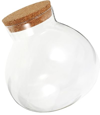 CRAFTHROU Terrarium Glass Display Jar 13Cm Round Sealed Bottle with Cork Lid for Moss and Small Plant DIY Ecological Bottle