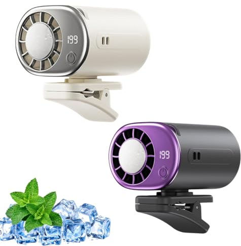 Climatiseur à Clipser pour Voiture-Ventilateur Portable 2026 avec Affichage LED et Semi-Refroidissement à 16 °C, Rotation à 360°, 199 Vitesses Réglables, Rechargeable par USB pour Voiture, Poussette