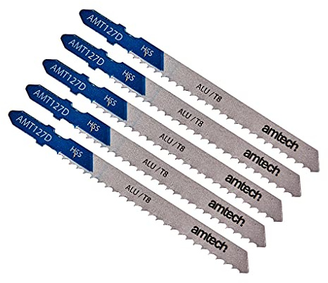 Amtech 5pc Aluminium Jigsaw Blade Set (AMT127D), HSS T-Shank 100mm Blades with 8 TPI for Smooth Cuts in Aluminium Sheets 3 15mm, Pipes and Profiles up to 30mm.