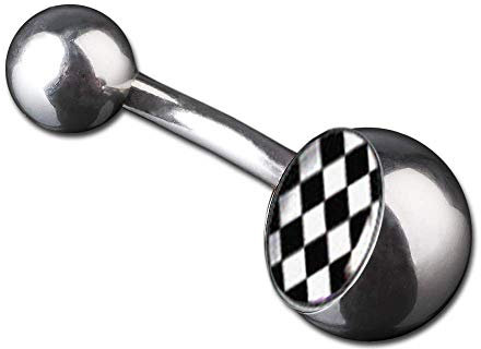 viva-adorno 1 Stück Bauchnabel Piercing Banane 316L Chirurgenstahl 20 Verschiedene Motive Z380, S8 Karo schwarz weiß