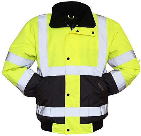 Men's Hi Vis Bomber Jackets Soft Warm Cosy Waterproof Hi Viz Work Safety Security Bomber Jackets (Yellow/Navy, Large)