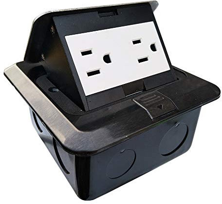 Floor Electrical Outlet Pop Up Kitchen Countertop Waterproof Sockets Pop Out Receptacle Stainless Steel Box Black Cover 15A