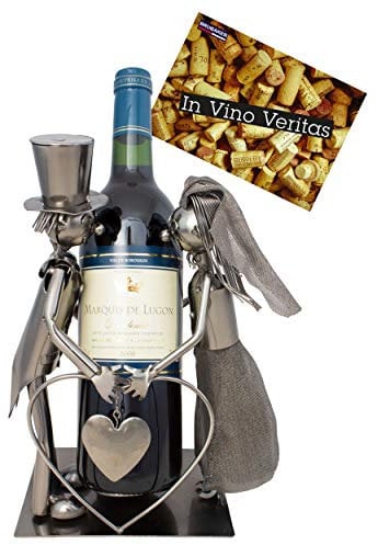 Brubaker bottiglia di vino titolare di matrimonio coppia coppia da sposa coppia decorativo oggetto metallico con biglietto di auguri per regalo di nozze