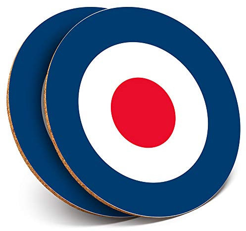 Destination Vinyl ltd 2 x MDF Glossy Top Coasters Round - RAF Roundel Symbol Mod Retro 215