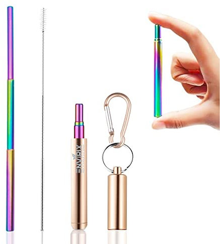 Envirix Telescopic Reusable Straw | Stainless Steel Metal Straw Drinking Straws | Premium Food-Grade Straws Reusable with Keychain Portable Set with Aluminum Case & Brush Collapsible Travel Straw