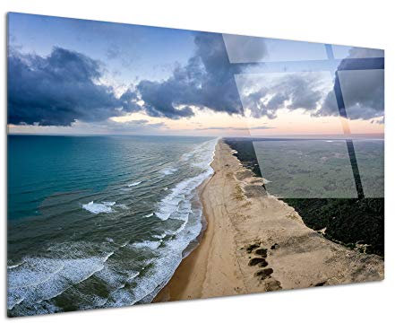 DECLINA Tableau mural La Côte d’Argent, impression photo paysage sur verre acrylique, décoration murale moderne, cadre design pour salon, bureau ou chambre style contemporain