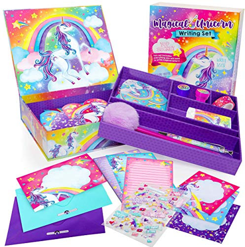 Original Stationery Einhorn Briefpapier Set, 45 Stück Schreibwaren Set für Mädchen, Einhorn Geschenke für Mädchen Alter 10-12 Einschließlich Aufkleberbögen und Stempeln