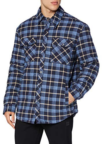 Urban Classics Herren Plaid Quilted Shirt Jacket Hemd, lightblue/darkblue, S